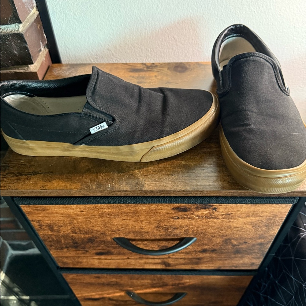Custom Ordered Vans Men's Black Slip-On Shoes Sz 11 Wide - EUC